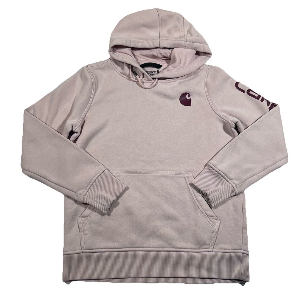 Carhartt Light Pink Relaxed Fit Sleeve Logo Pullover Hoodie Sweatshirt Women's S